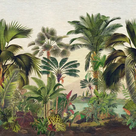 Behang Arte Essentials Les Naturels Reverie Tropicale Panoramique Jungle Green 26770